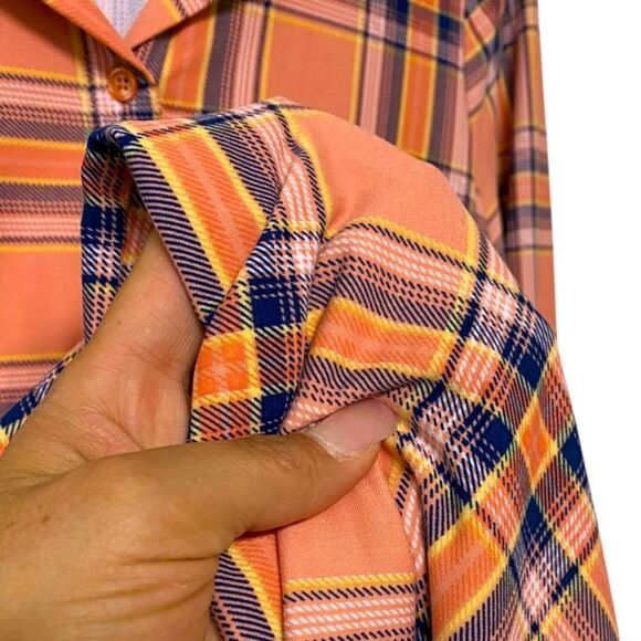 No Comment Peach Plaid Long Sleeve Button-Down Shirt Size M - Picture 6 of 6